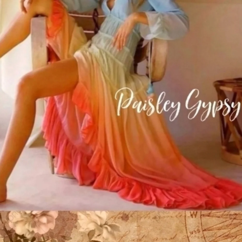 Women's Maxi Dress - Blue and Pink - Picture 1 of 10